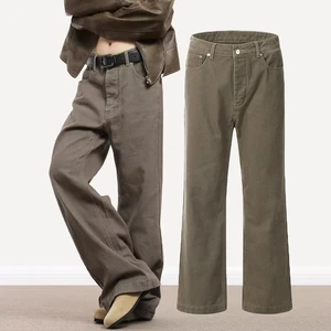 Brown Vintage Autumn Breathable Midweight Mens Straight Denim Jeans Trendy Casual High Street Essentials