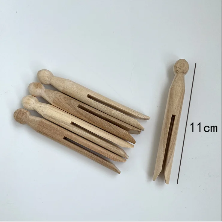 Natural Wood Color Round Head Doll Pegs Wooden Clothespins Clips