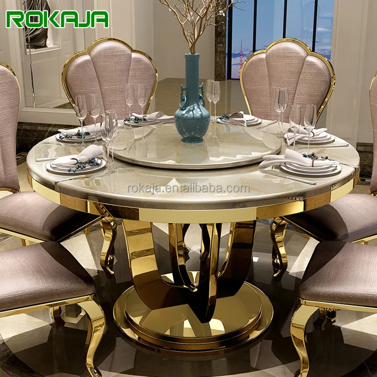 Luxury Round Dining Table Gold Stainless Steel Base Dinner Table With ...