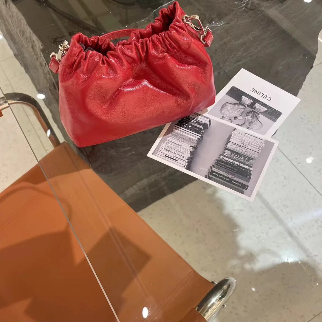 Helyc Factory Cowhide Cloud Handbag Small Golden Ball 100leather Chain