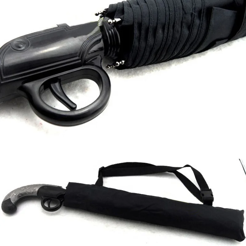 Men Automatic Open 2 Fold Gun Shape Handle Umbrella