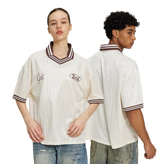 Polo Collar Contrast Cuffs T-shirt 100% Polyester Oversized Football Jersey Athletic T Shirt Wholesale Lightweight Breathable