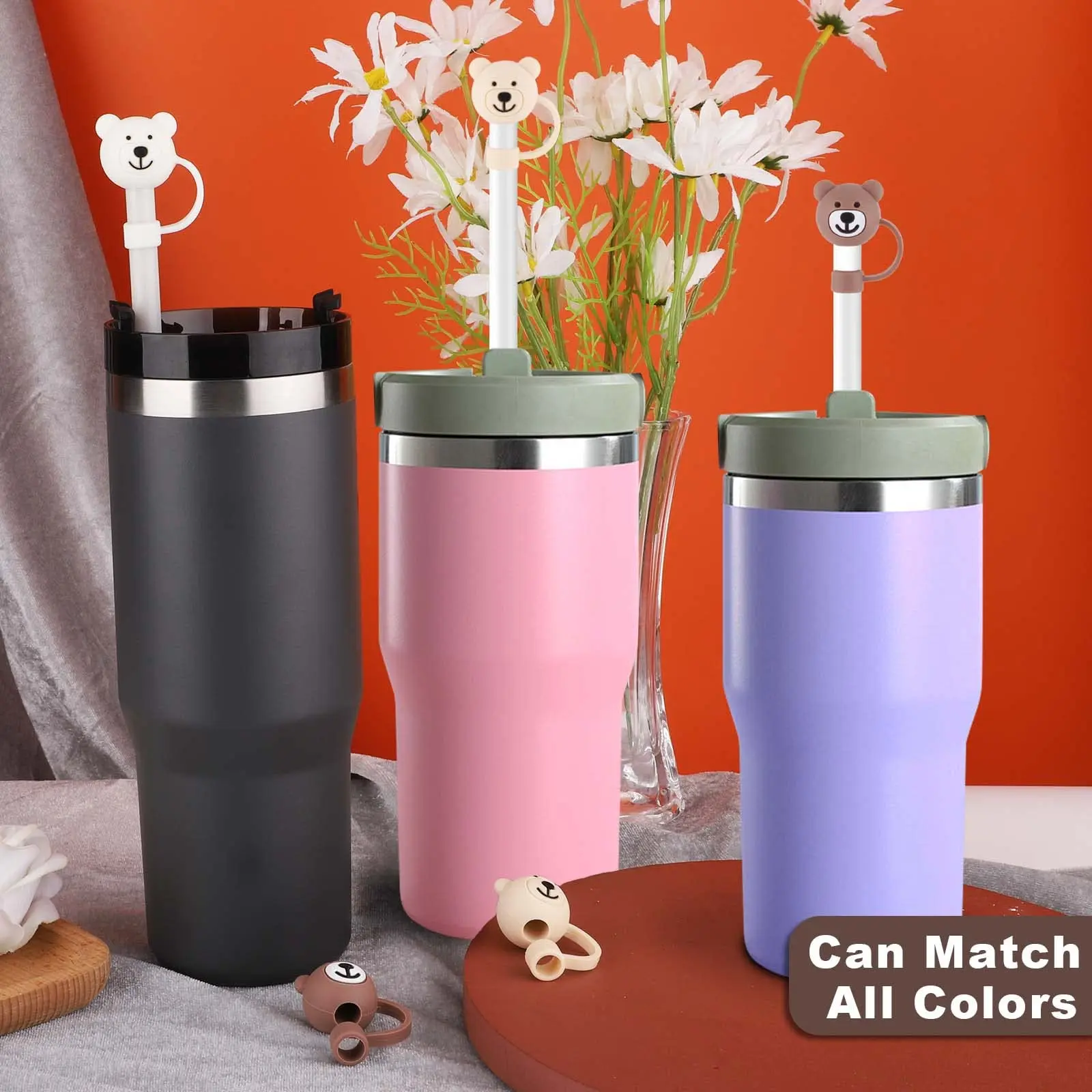 New Silicone Straw Dust Toppers Multicolored Tumbler Cup Shape Straw