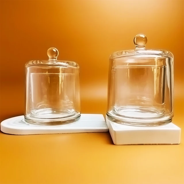 Wholesale Customized 11 oz Luxury Big Size Clear Empty Glass Jar with Glass Cover for Candle Use