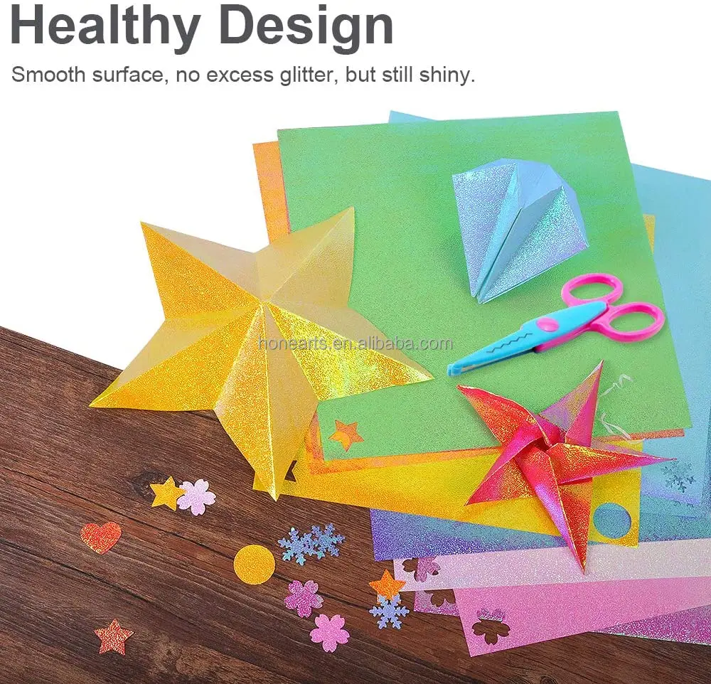 Wholesale Square Glitter Origami Paper Craft Iridescent Square Folding Paper Metallic Origami