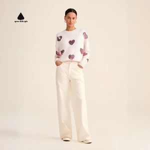 Custom Pattern Bubble Sleeves Valentine's Day Sweater Loose Sweater Love Heart Jacquard Pullover Knitwear Women's Sweater