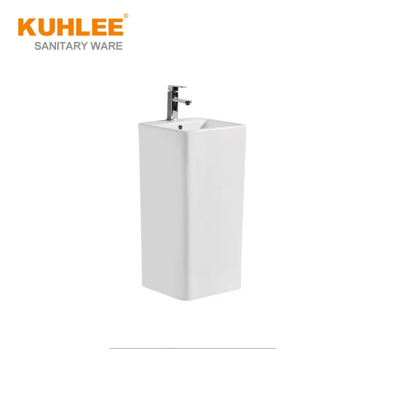 High Standard Reliable Square Shape Ceramic One Piece Hand Wash Pedestal Basin Sink