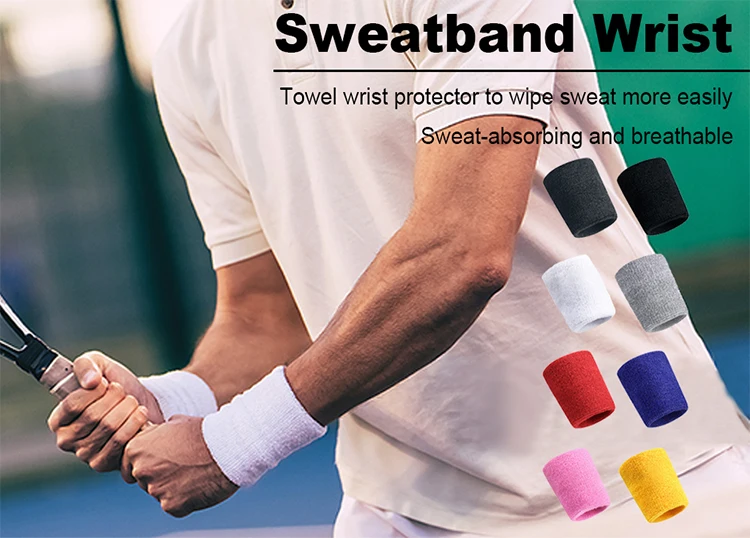Custom Logo Fitness Gym Elastic Cotton Wrist Band Sport Sweatband Eristband Towel Wrist