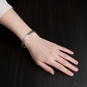 Retro Silver Bracelet with Fish Scale Pattern 925 Sterling Silver Cuff Bangle Women Vintage Ethnic Fancy Jewellery for Ladies