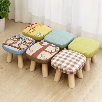 North American Solid Wood Stool Living Room Casual Braided Rope Low Stool Home Bedroom Solid Wood square Stool