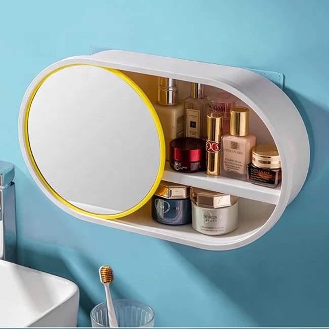 Large Capacity with 360 Degree Rotating Vanity Mirror Wall Mounted Plastic Acrylic Makeup Organizer with Drawers