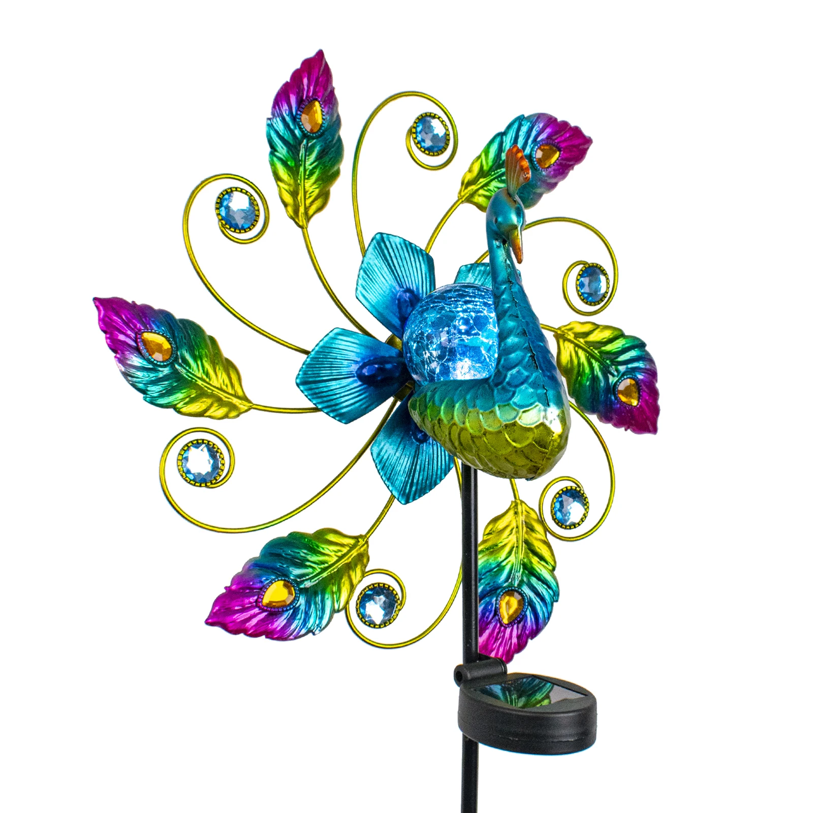 Solar Peacock Wind Spinner, Outdoor  Metal Wind Spinner for Patio, Lawn &  Peacock