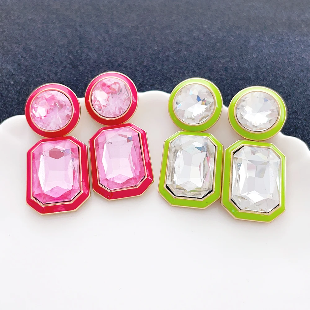 product womens fashion jewelry wholesale crystal diamond colorful enamel drop gold plated stud earrings geometric classic style alloy-2