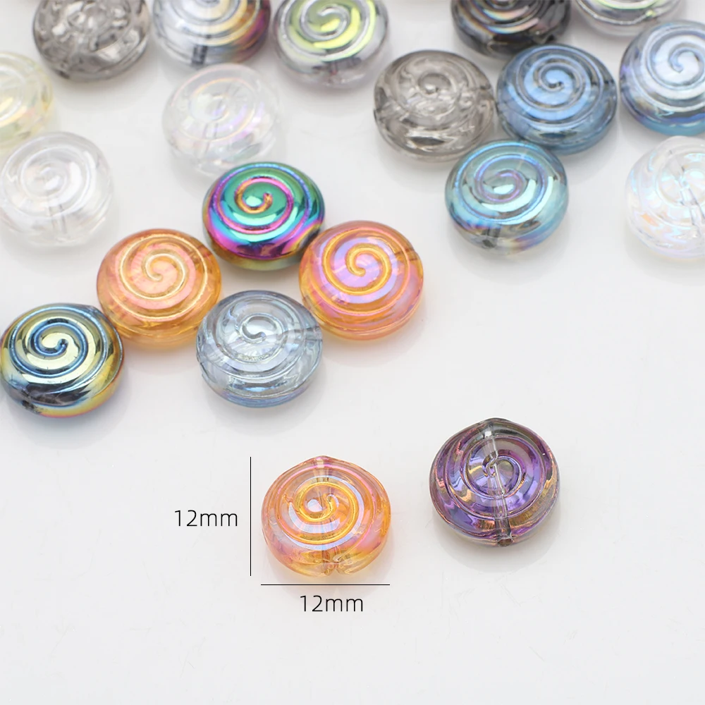 Zhubi 12MM Vortex Patterned Crystal Beads Plated Illusion Colorful Lollipop Round Glass Beads for Jewelry Making DIY Bracelet