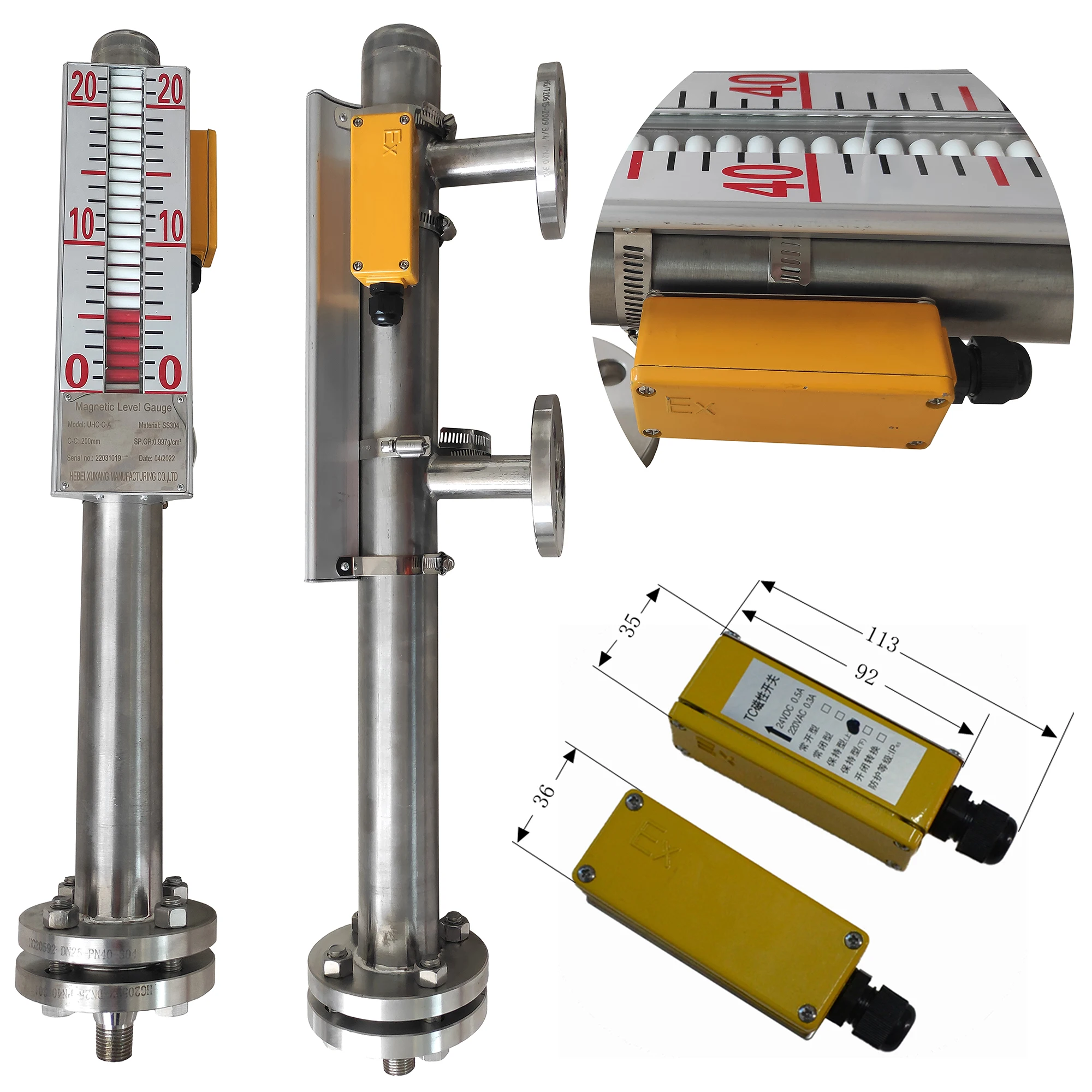 Floater Water Tank Level Gauge With Switches Sidemounted