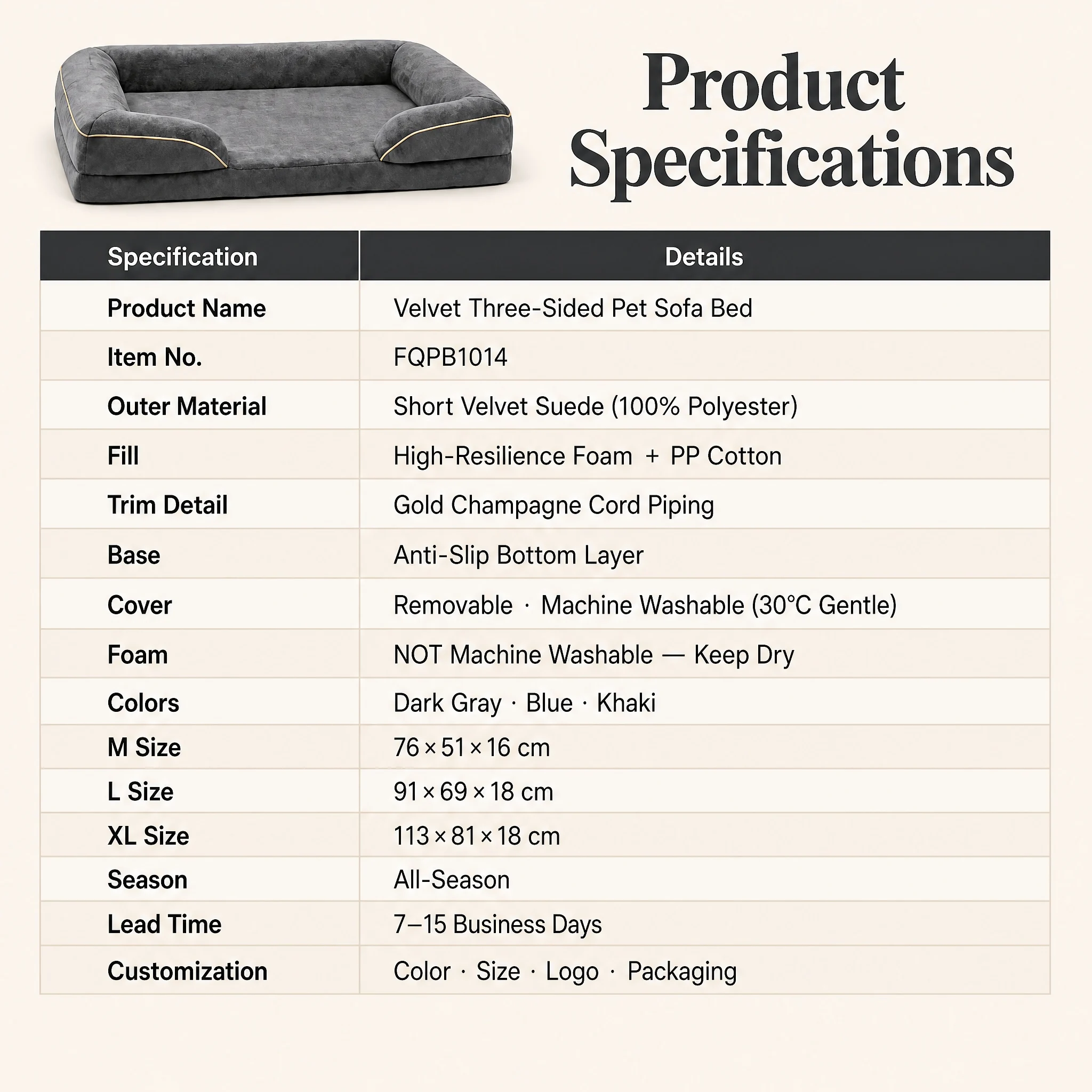 Velvet Three Sided Pet Sofa Bed — Product details 3