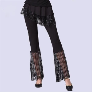 Women's Ballroom Dancewear Pants Skirt Sequined Elastic Waist Soft Breathable Spandex/Polyester Stage Costume