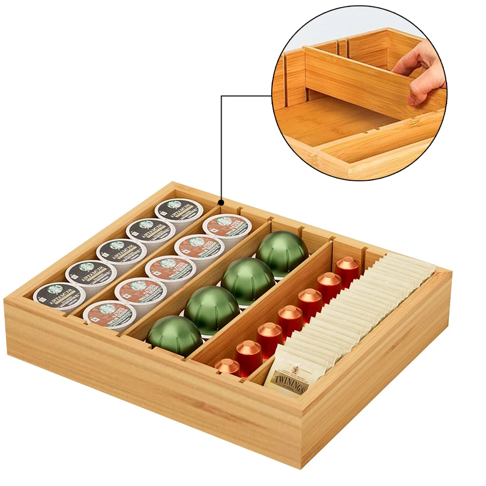 Cheap Easy Bamboo Wooden 36 Coffee Pod Tea Storage Serving Trays Holder Bamboo Box Organizer For