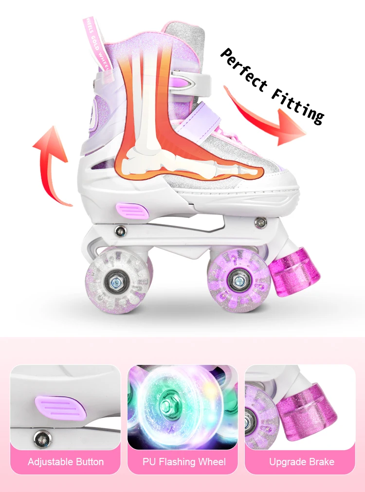 HHSTS Flash Rechargeable Roller Skates - 4 Wheels, Light Up, For Boys & Girls Birthday Gifts