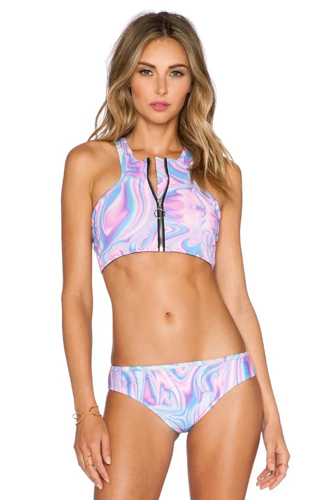 Teenage Beach Swimwear Mini Micro Zipper Bikini Tops Bathing Suits for Women