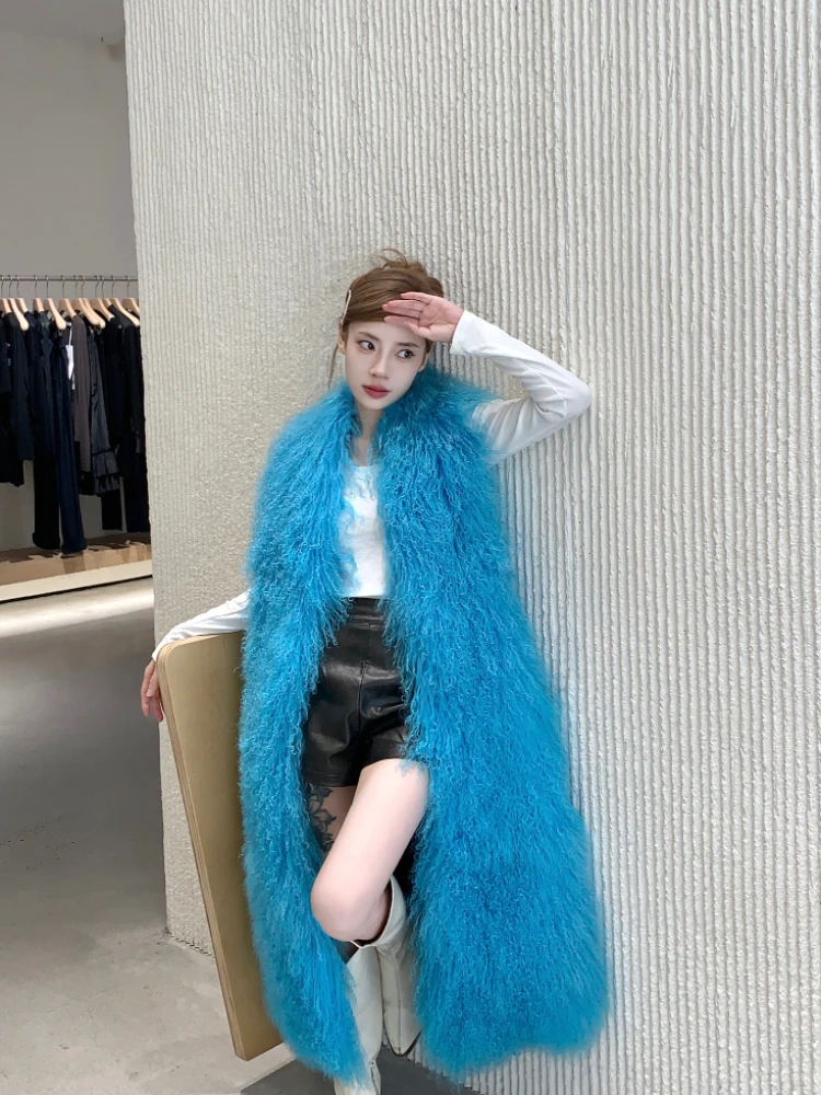 Warmth and Style with Long Genuine Mongolian Lamb Fur Vest