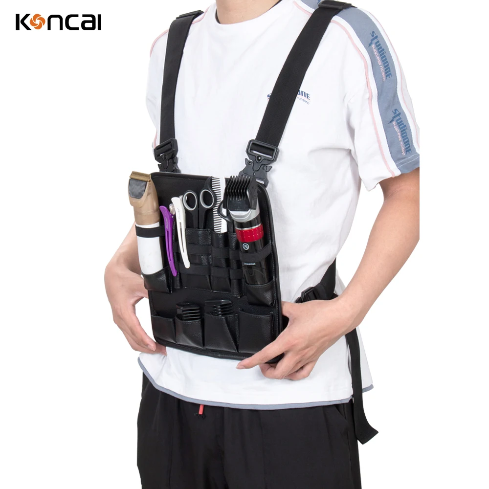 KONCAI Portable Travel Hair Chest Bag Functional Barber Tool Chest Rig Pouch Scissor Organizer & Styling Accessories