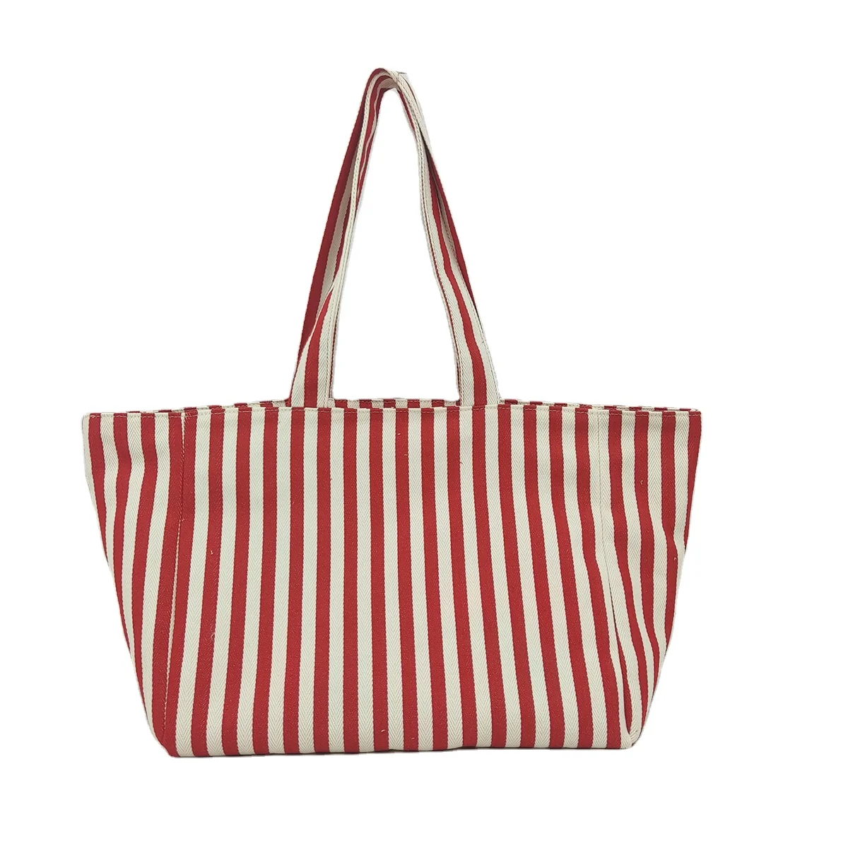 Large Capacity Striped Canvas Women's Beach Tote Bag Promotional Hot Sale Good Quality Ladies Summer