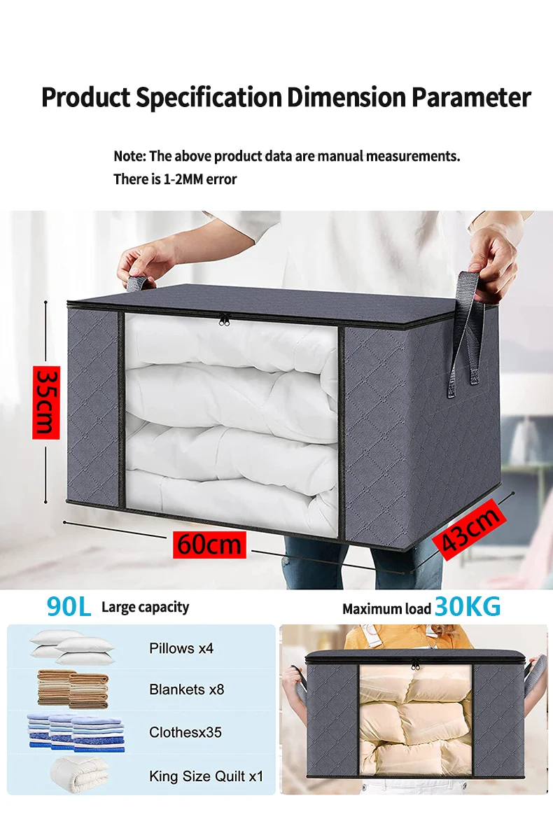 Clothes Storage Foldable Blanket Storage Bags With Lids And Handle For