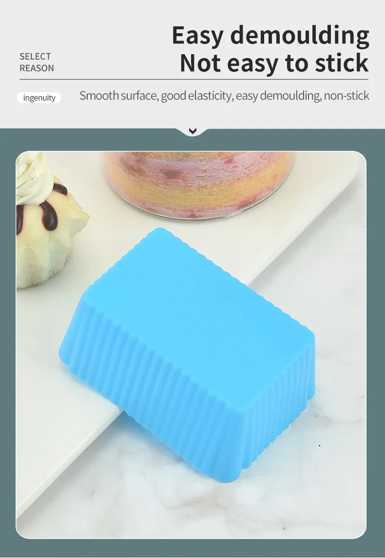Reusable Rectangle Shape Silicone Baking Cups Standard Colorful Silicone Cake Mold for Tools manufacture