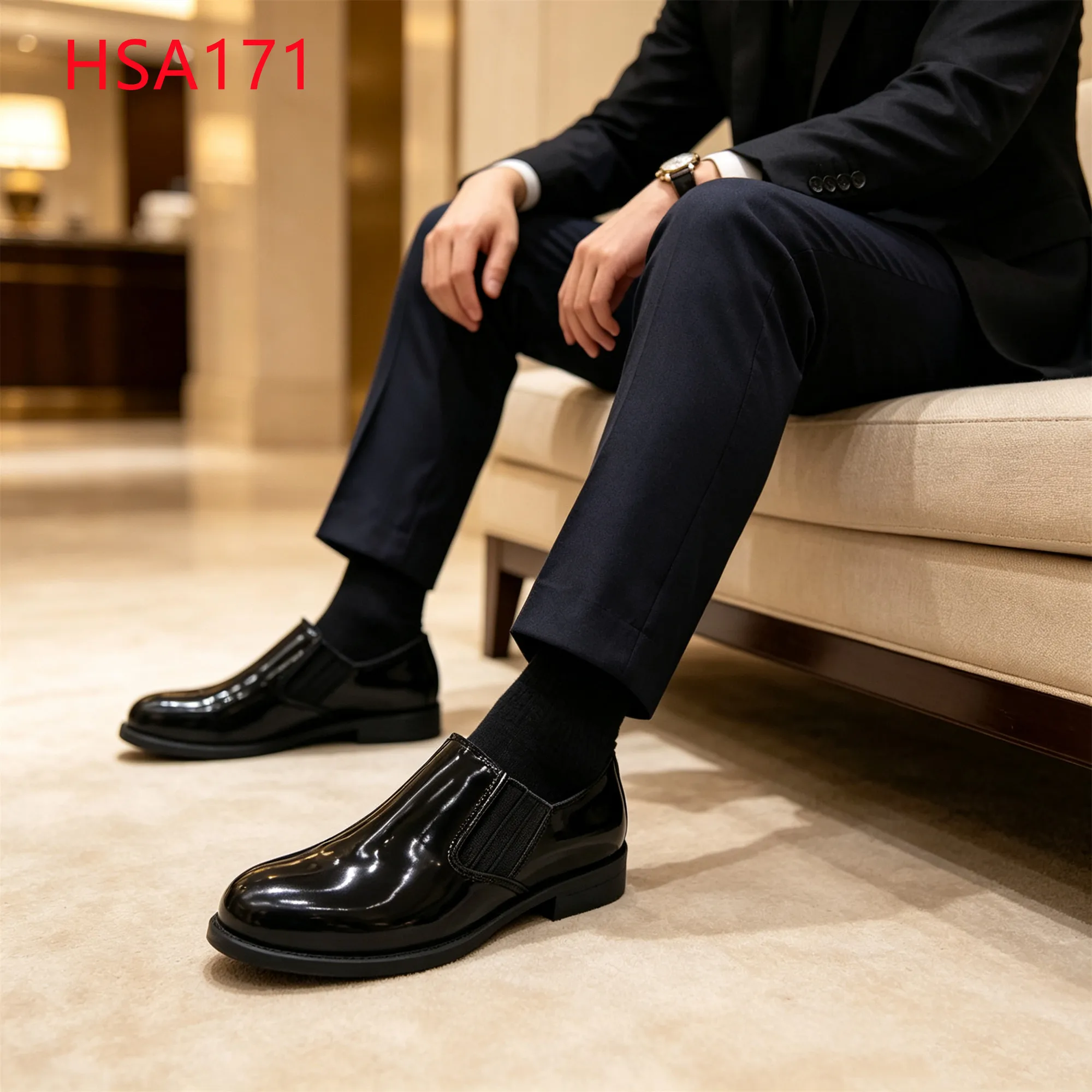 LXG,Chile Business Trip Glossy/matte Full Grain Leather Uniform Shoes Size:Eur 36-47 Pull-on Hua Singh Men Leather Shoes HSA171
