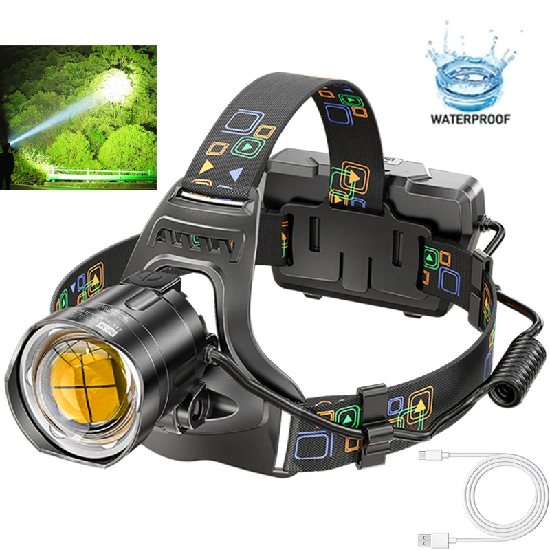 Powerful Power Display Waterproof Safety Light Headlamp P100 Head Light 18650 Head Torch USB Rechargeable Zoomable Headlamp