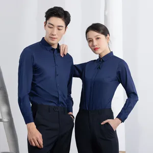 Professional Men's Navy Blue Long Sleeve Business Style Dress Shirt Breathable and Anti-Wrinkle Work Shirts