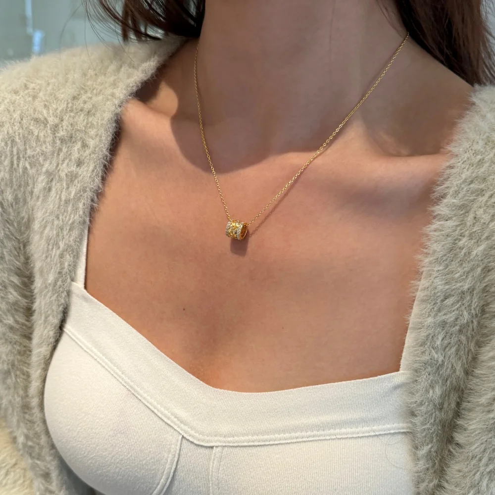 KAKODIY Zircon Bezel Roller Pendant 22K Gold Plated Layered 925 Sterling Silver Jewelry for Women Necklace detail 2