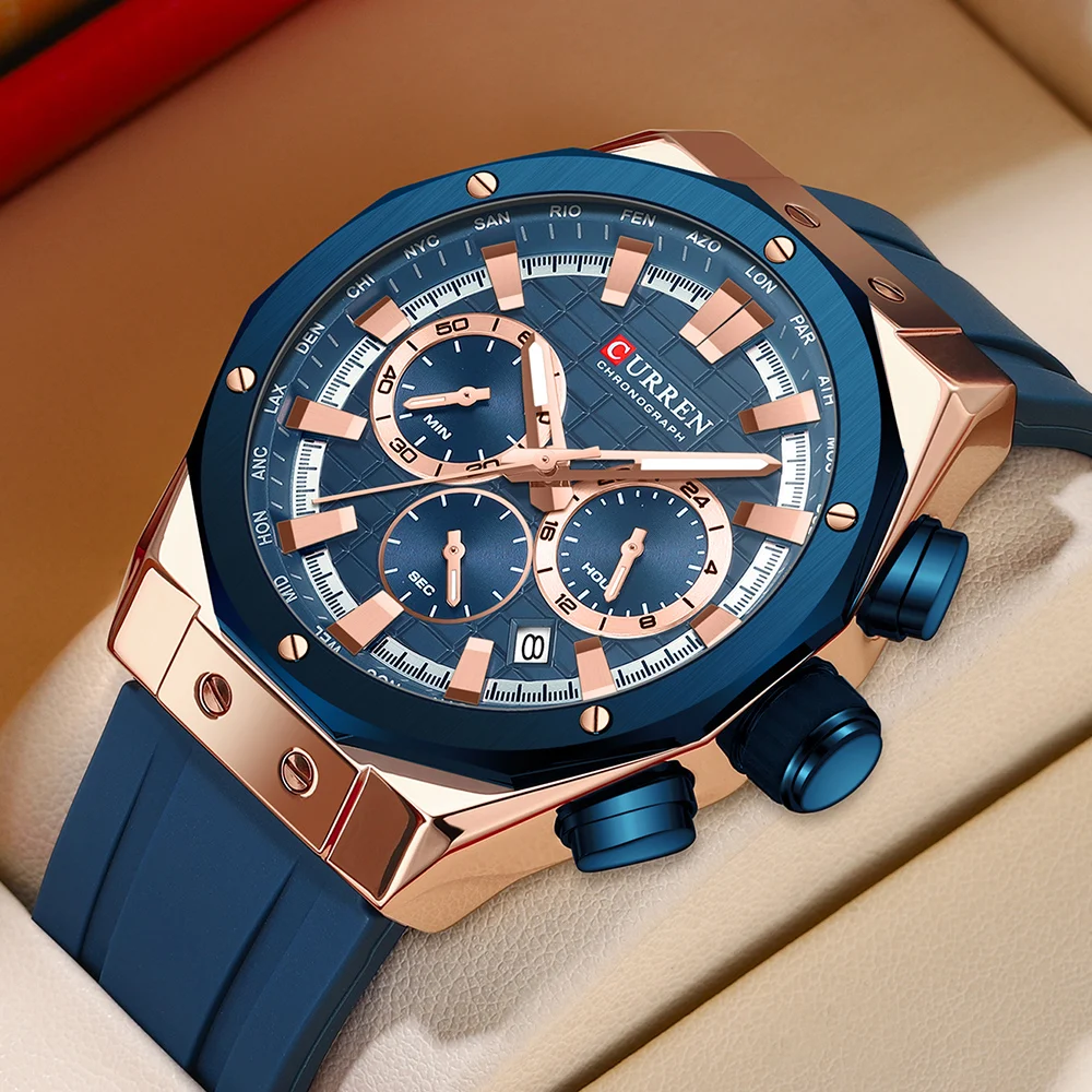 drencromの② Reloj CURREN 8464 para hombre, cronógrafo multifuncional y