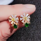 Crystal Green Stud Earrings Earrings Stud For Woman CAOSHI INS Style Small Fresh And Sweet Girl Crystal Green White Stone Gold Plated Zircon Flower Stud Earrings For Women