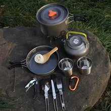 winpolar 2-3 People Camp Cookware Set Teapot Picnic  Backpacking Gear Camping Cooking Set Frying pan Pot outdoor accessories