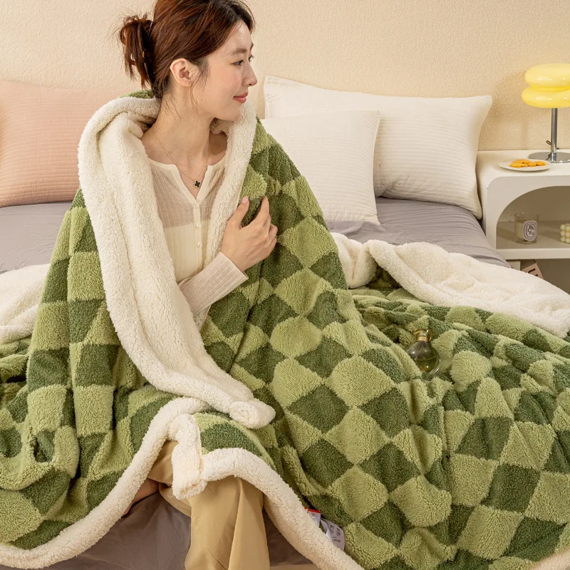 New design polyester super soft warm blanket custom checkerboard cozy fluffy plush sherpa throw blankets for winter manufacture