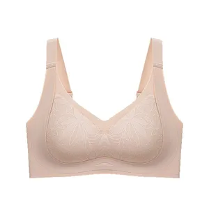 High Quality Thin Lace Seamless Foundation Bra for Large Breasts Solid Pattern Adjustable Knitted Straps Retracting Breathable