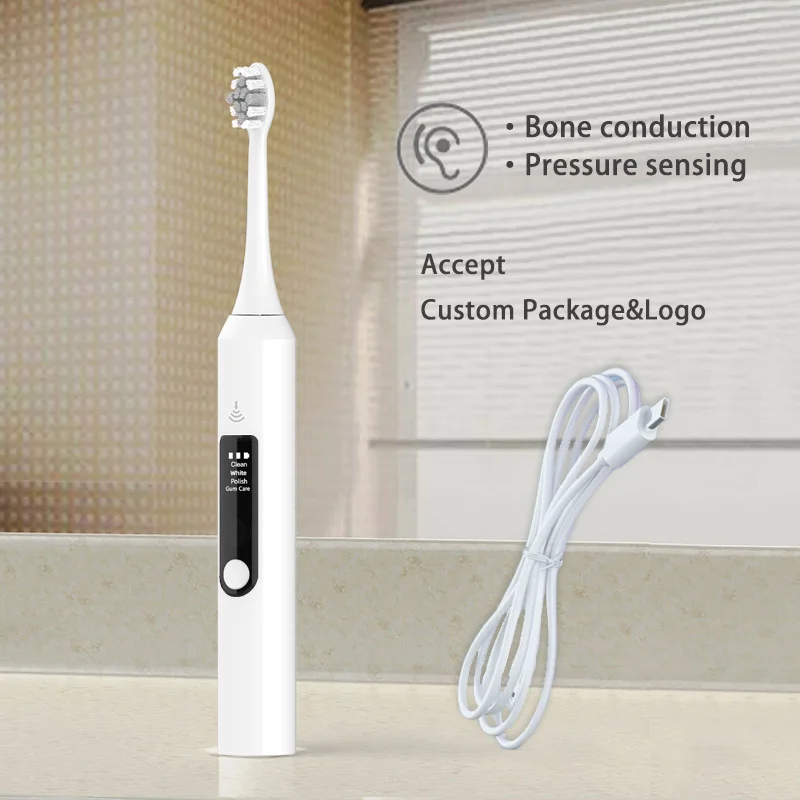 High Speed Compact Travel Ready Design 4 Cleaning Modes Bone Conduction Sonic Electric Toothbrush With Pressure Sensor