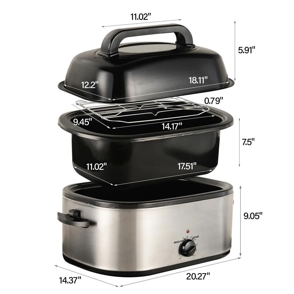 20 Qt Silver Chicken Turkey Roaster Electric Roasting Pan With Lid See