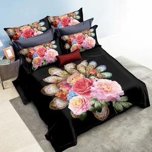 3D Digital Printing 100% microfiber Polyester Four-Piece Bedding Set Floral Rose Duvet Cover Set Bed Sheets Bedsheets Sets