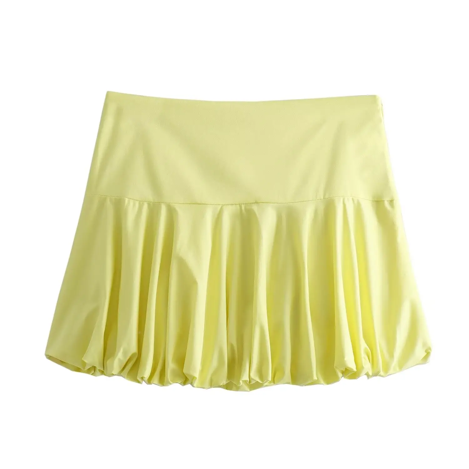 2024 Spring New Round Neck Zipper Pocket Balloon Short Vest Fold Half Skirt Set for Women