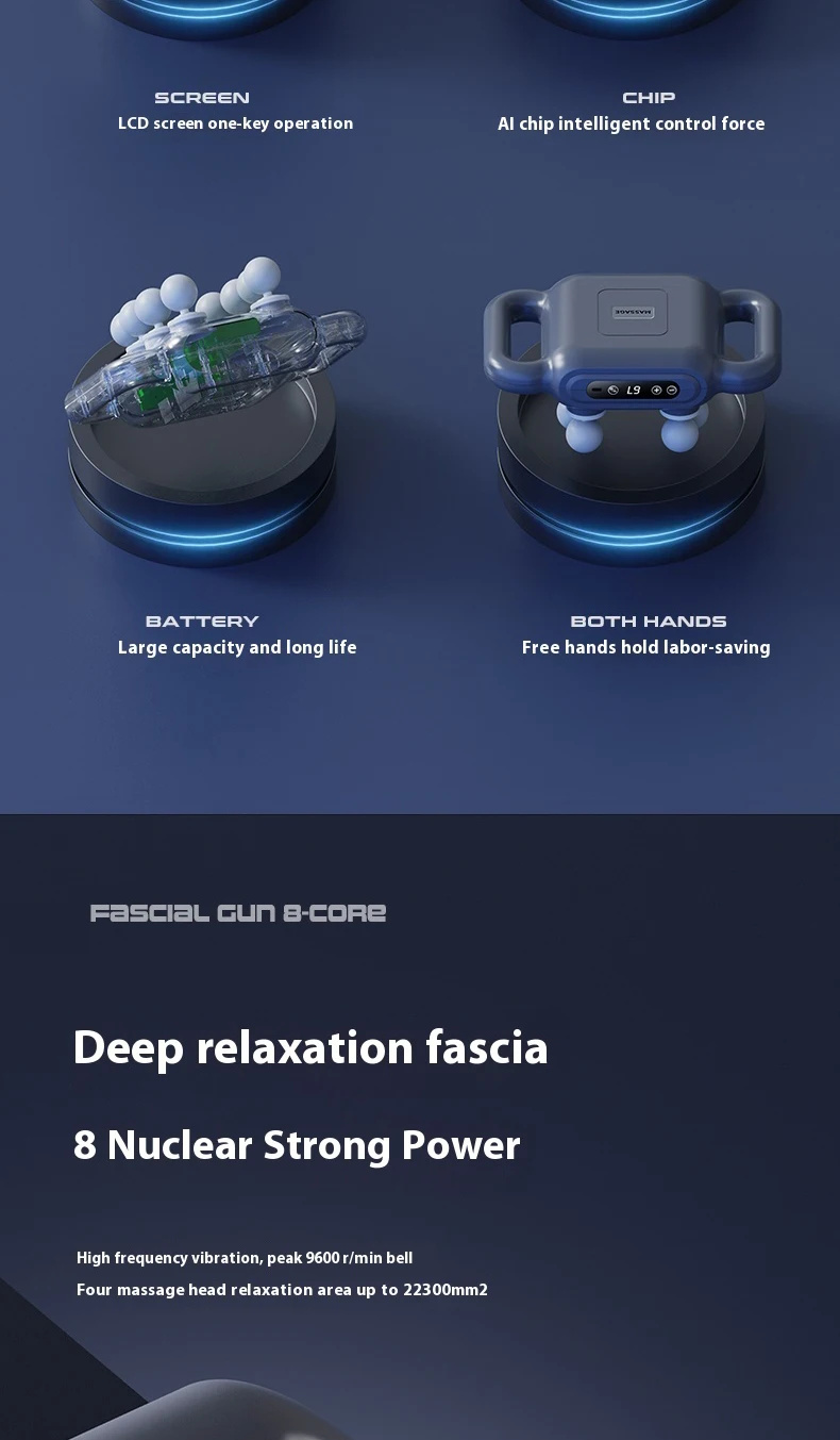 8-Head Liquid Crystal Fascia Gun Hot Compress Massager Deep Percussion Massage Whole Body Muscles Relaxing Waist Back Muscles