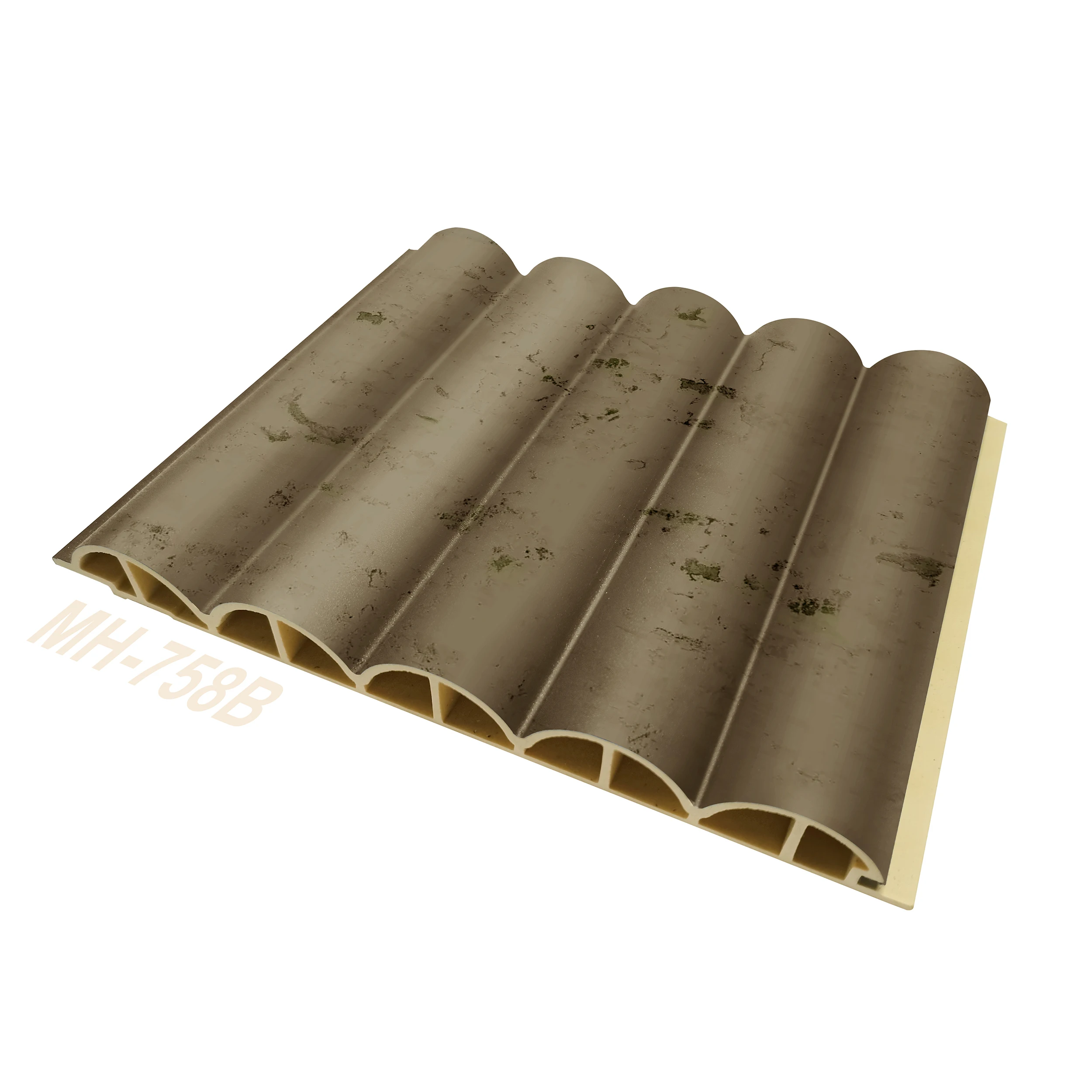 Latest Metal Color Interior Decoration WPC Bamboo Fiber Rounded Fluted Wallboard Metal Look Decor 3D Round Great Wall Panel