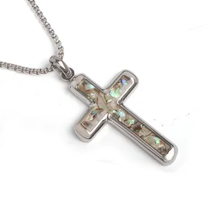 TIZTI Pendant Cross Religious Gifts for Women Men Girls Stainless Steel  Cross with Abalone Shell Necklace Pendant