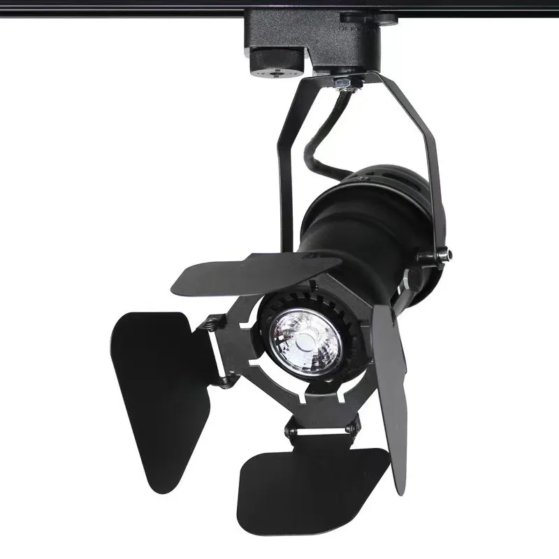 GU10 Surface Mounted Aluminum Light Fixture with Barn Door & 4 Leaf Wall Housing LED Track Light Holder for Mall Applications