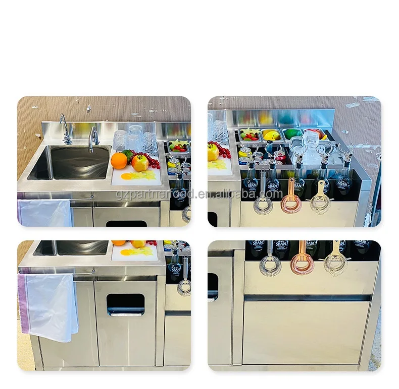 Stainless Steel Commercial Cocktail Bar Station With Ice Bin Food Gn ...