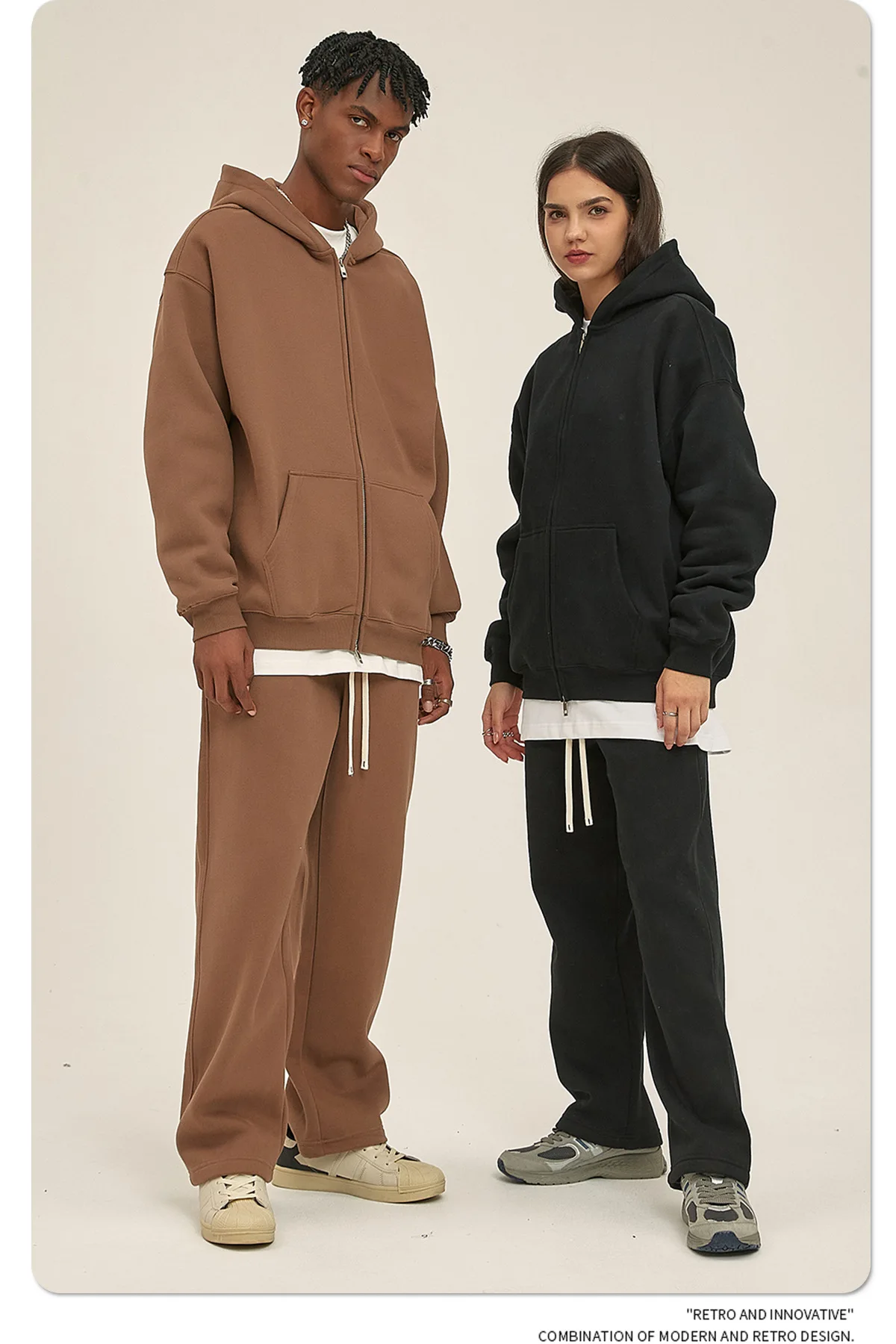 350g Thick Fleece Oversize Zip up Hoodie & Jogger Pants Set