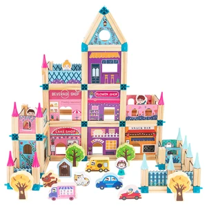 New Arrival Wooden Assemble Castle Villa Doll House Model Toy for Children Multi-functional DIY Building Block Play House Toy