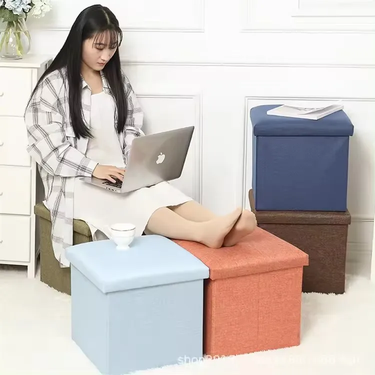 Storage Ottoman Cube Foldable Storage Boxes Footrest Step Stool Padded Seat for Dorm Living Room Foam Seat